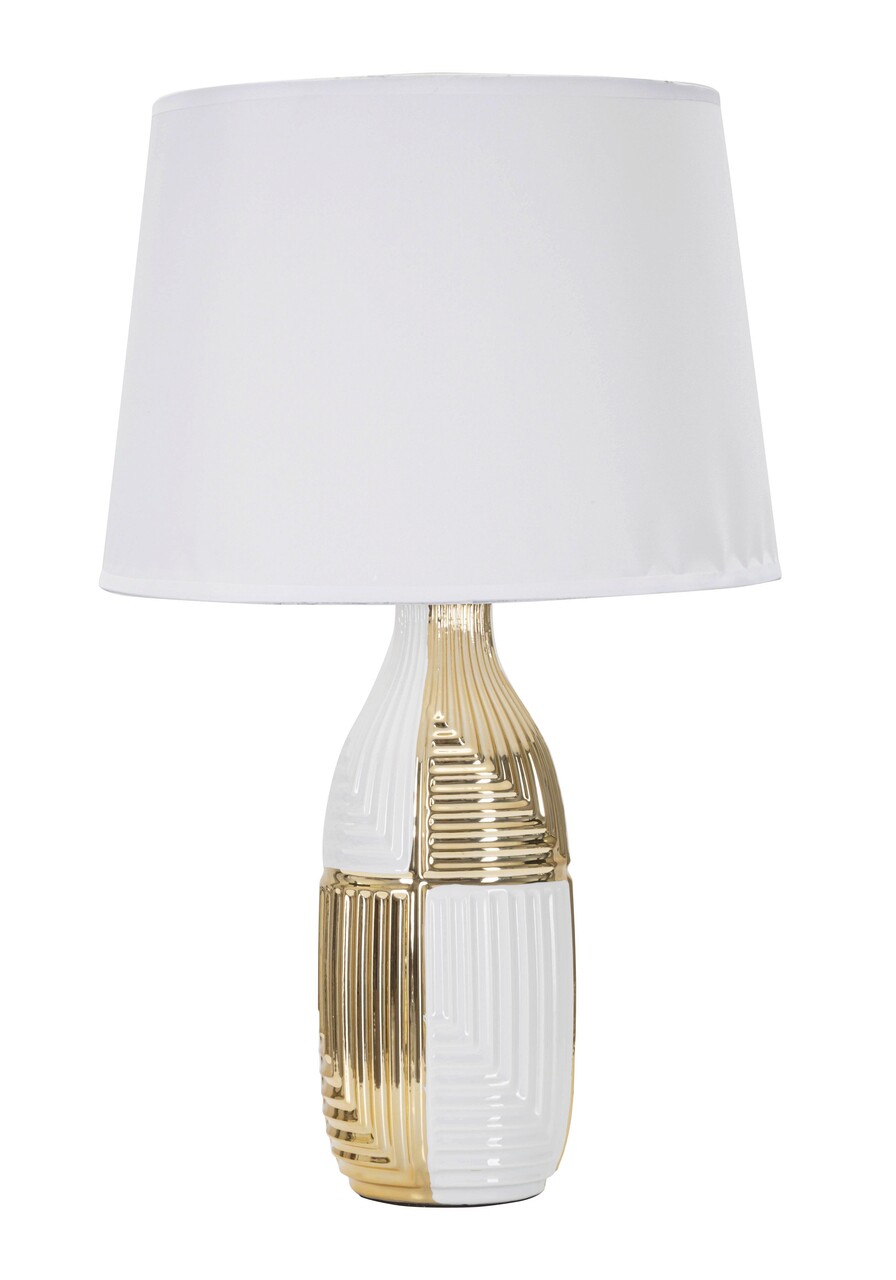 Lampa de masa, Glam Line, Mauro Ferretti, 1 x E27, 40W, Ø33 x 54 cm, ceramica/fier/textil, alb/auriu - imagine 5